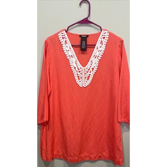 Premise Coral Embroidered Linen Blend 3/4 Sleeve Pullover Top Size M - Picture 7 of 7